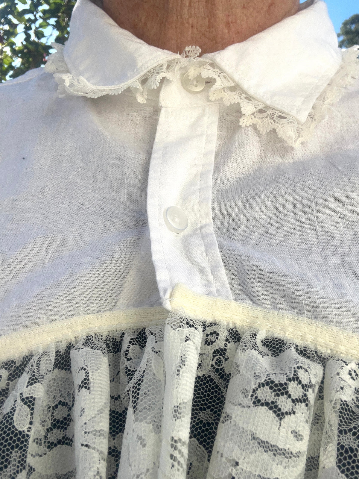 Upcycled White Linen Blend Bolero Sheer Lace Sleeves