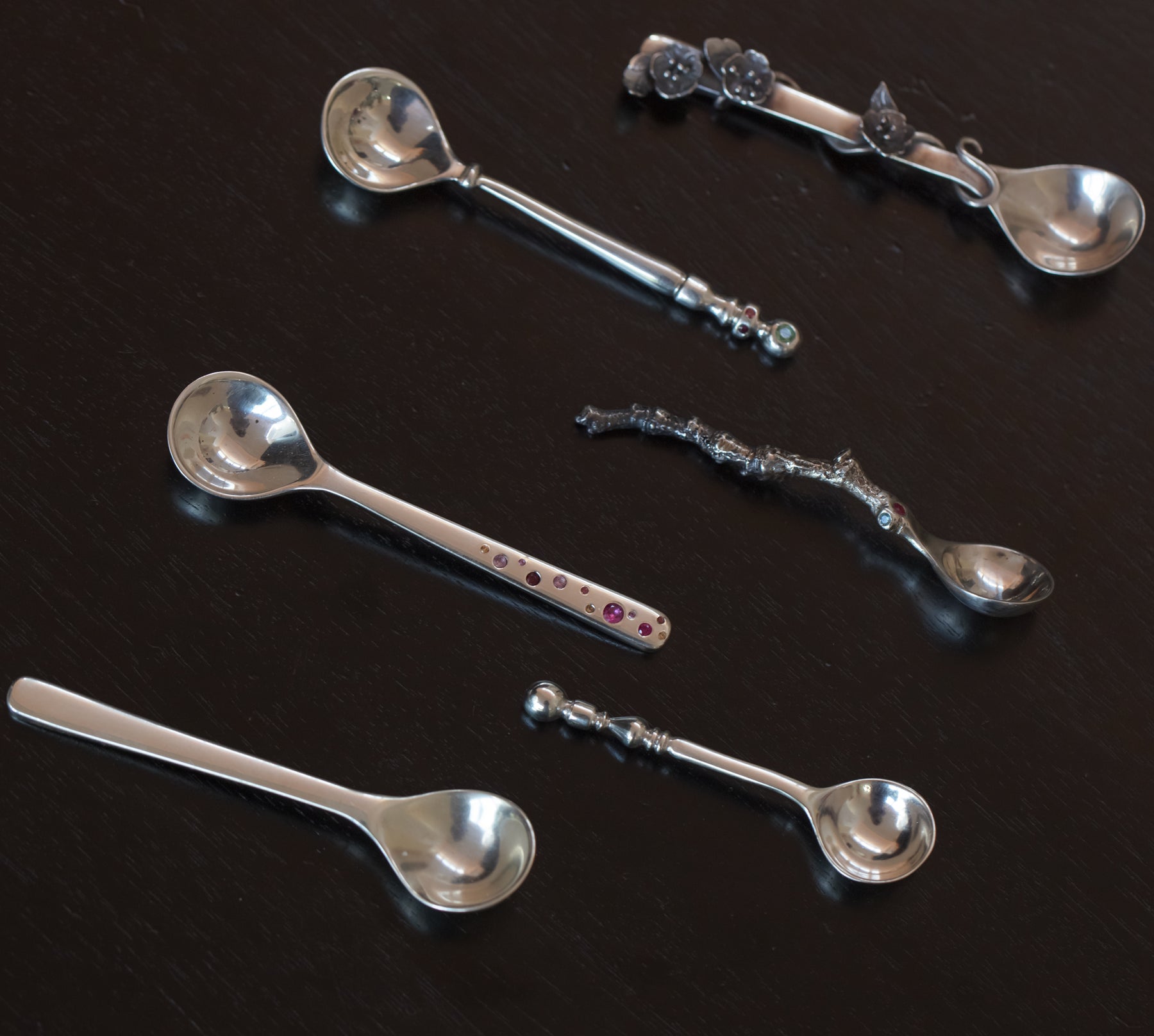 Sterling silver salt spoon made from a cast stick