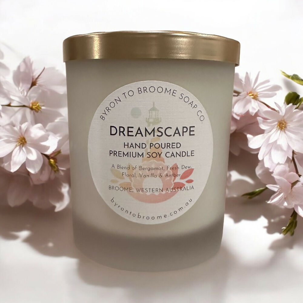 Dreamscape Pure Soy Candle | Oxford Tumbler with Gold Geo Metal Lid 300g