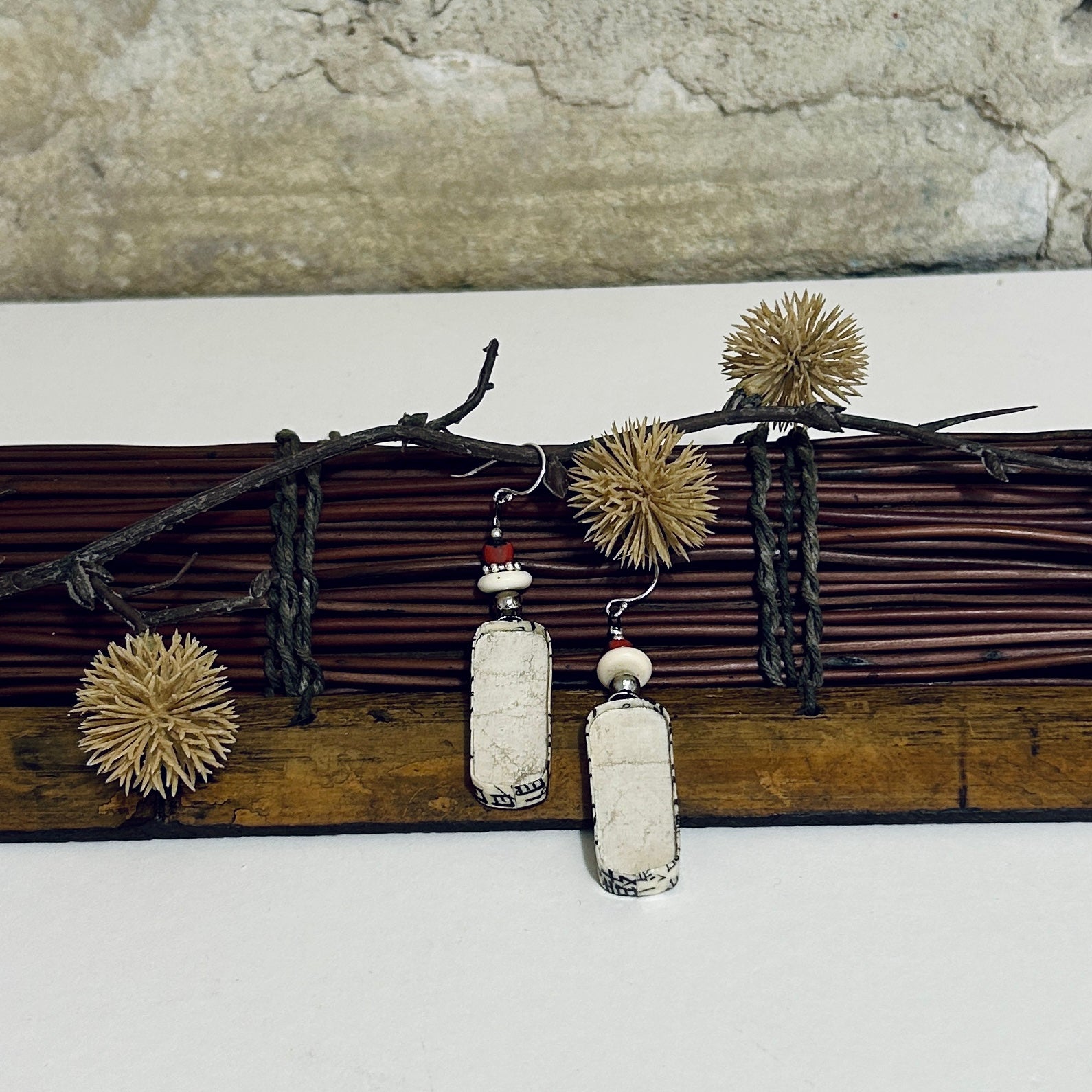 Black & Beige Japanese Inspired Drop Earrings-1.5cm x 7.5cm