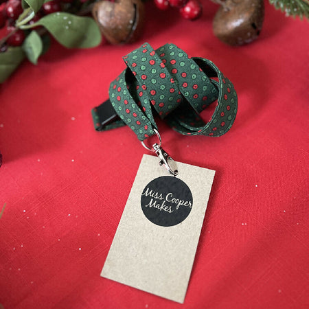 Fabric Lanyard - with quick-release safety clasp - Christmas Dots