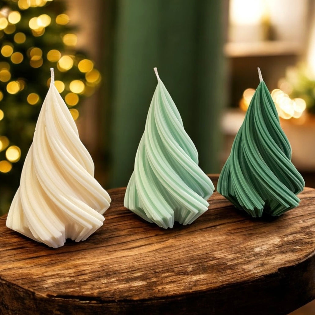 Swirl Christmas Tree Pillar Candle
