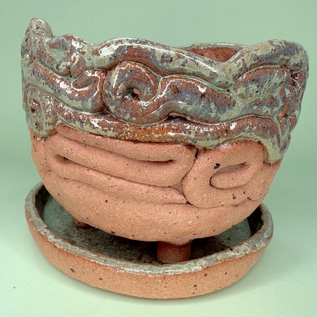 Ceramic coiled orchid pot with saucer
