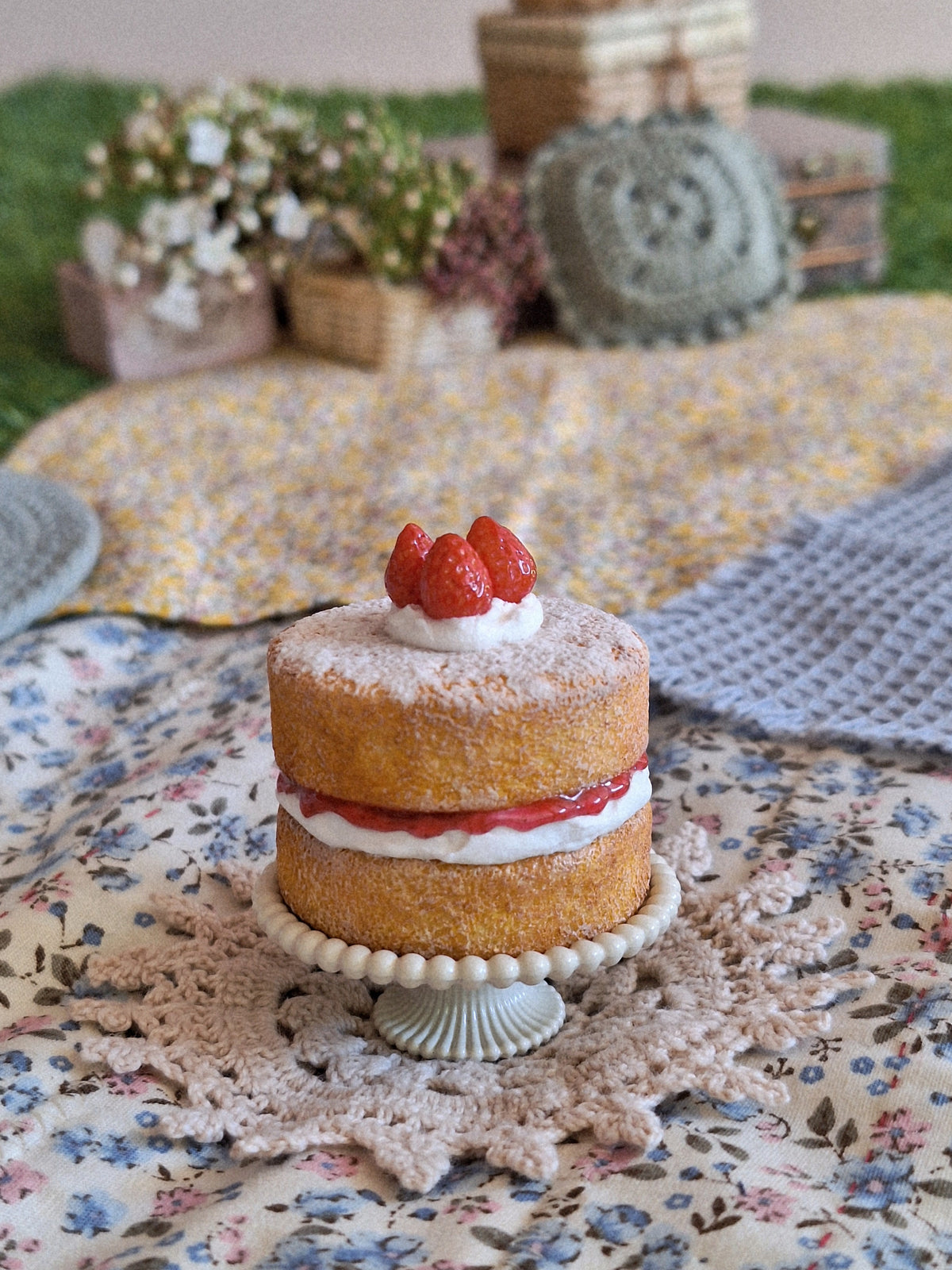Victoria Sponge Cake (with mini crochet doily)