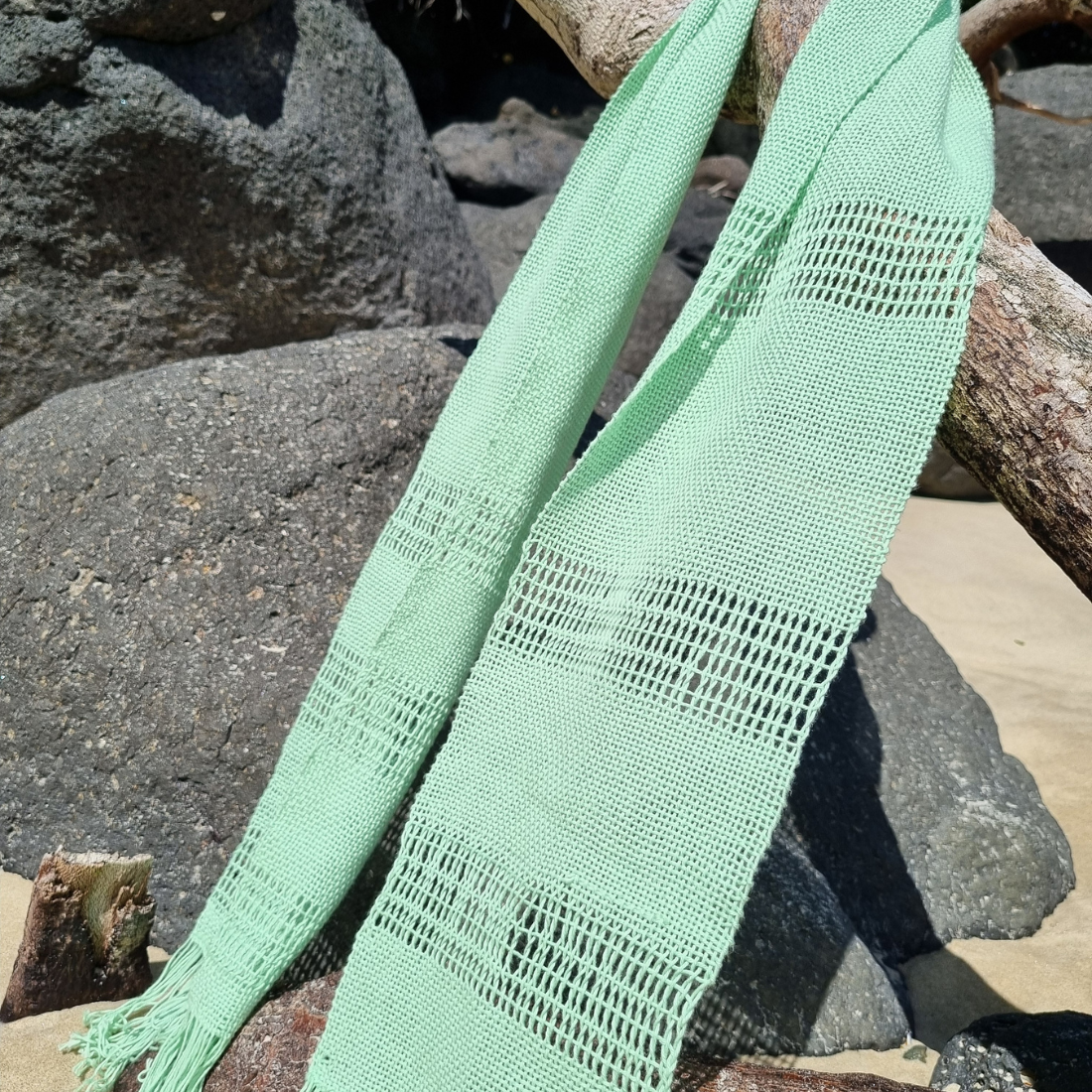 'Beyond the plain weave' collection green cotton scarf
