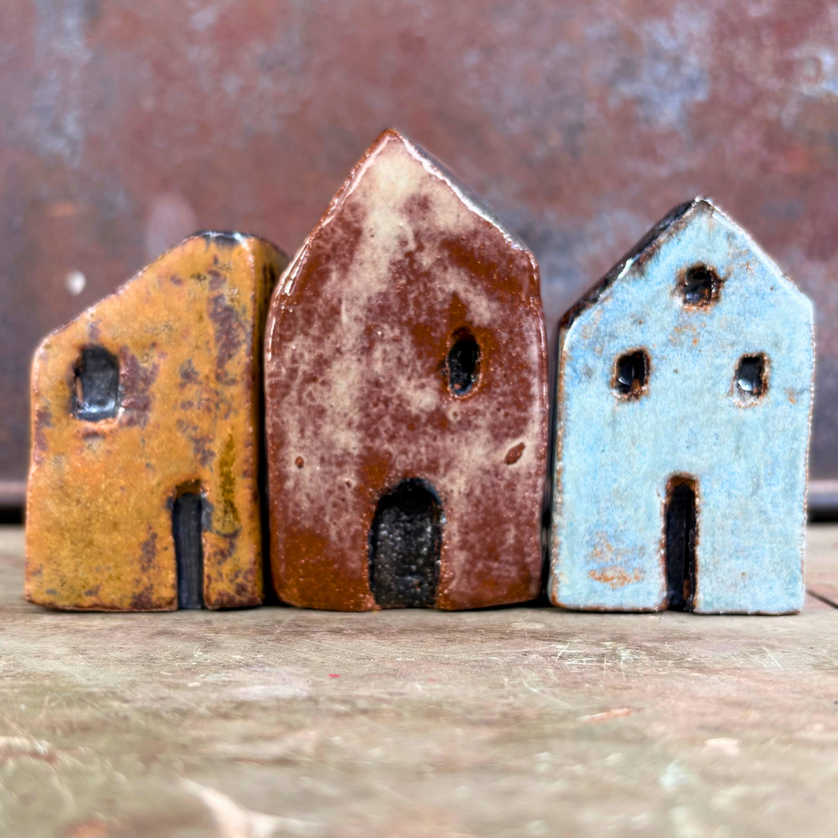 Mini Houses | Set of 3 | Rustic Village | Set #4 | Glazed Stoneware Clay