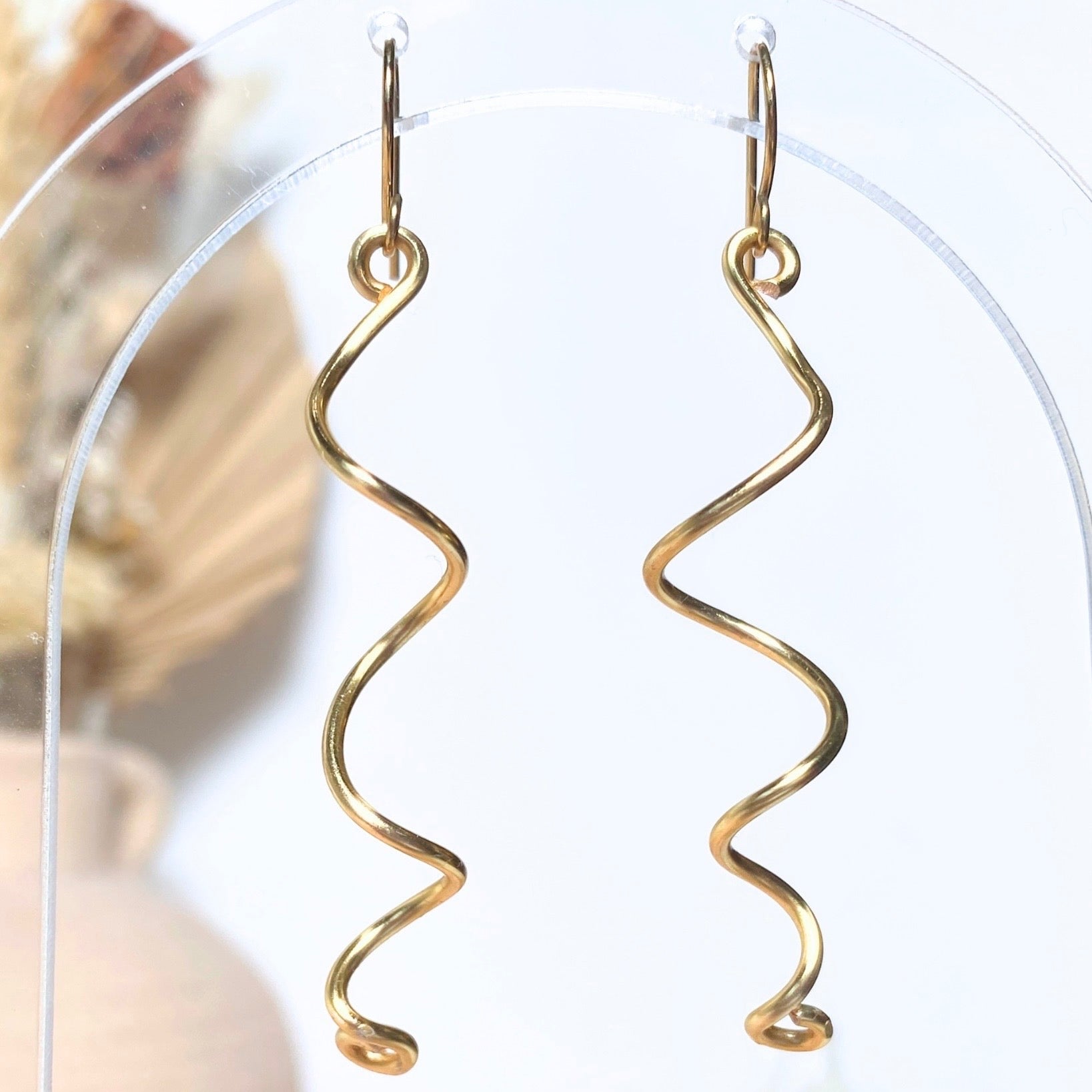 Gold spiralling dangle earrings | Silver-plated | Fun earrings