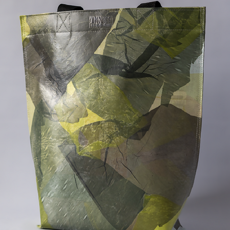 Tote Bag Standard | 100% Handcrafted from Recycled soft plastic - Lime green and grey fused pattern