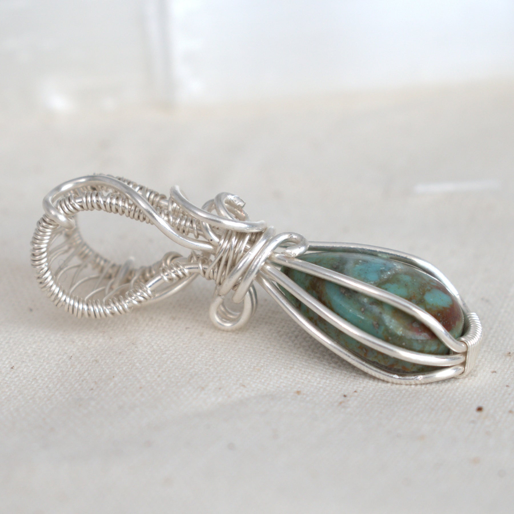 Wire Wrapped Tibetan Turquoise Keepsake Pendant
