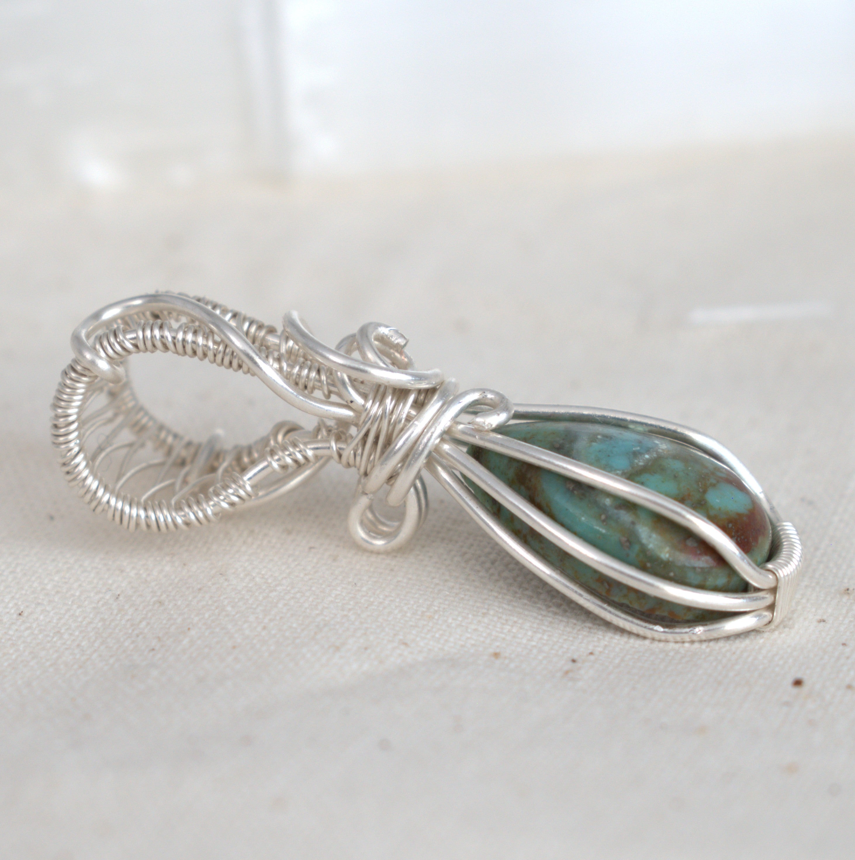 Wire Wrapped Tibetan Turquoise Keepsake Pendant