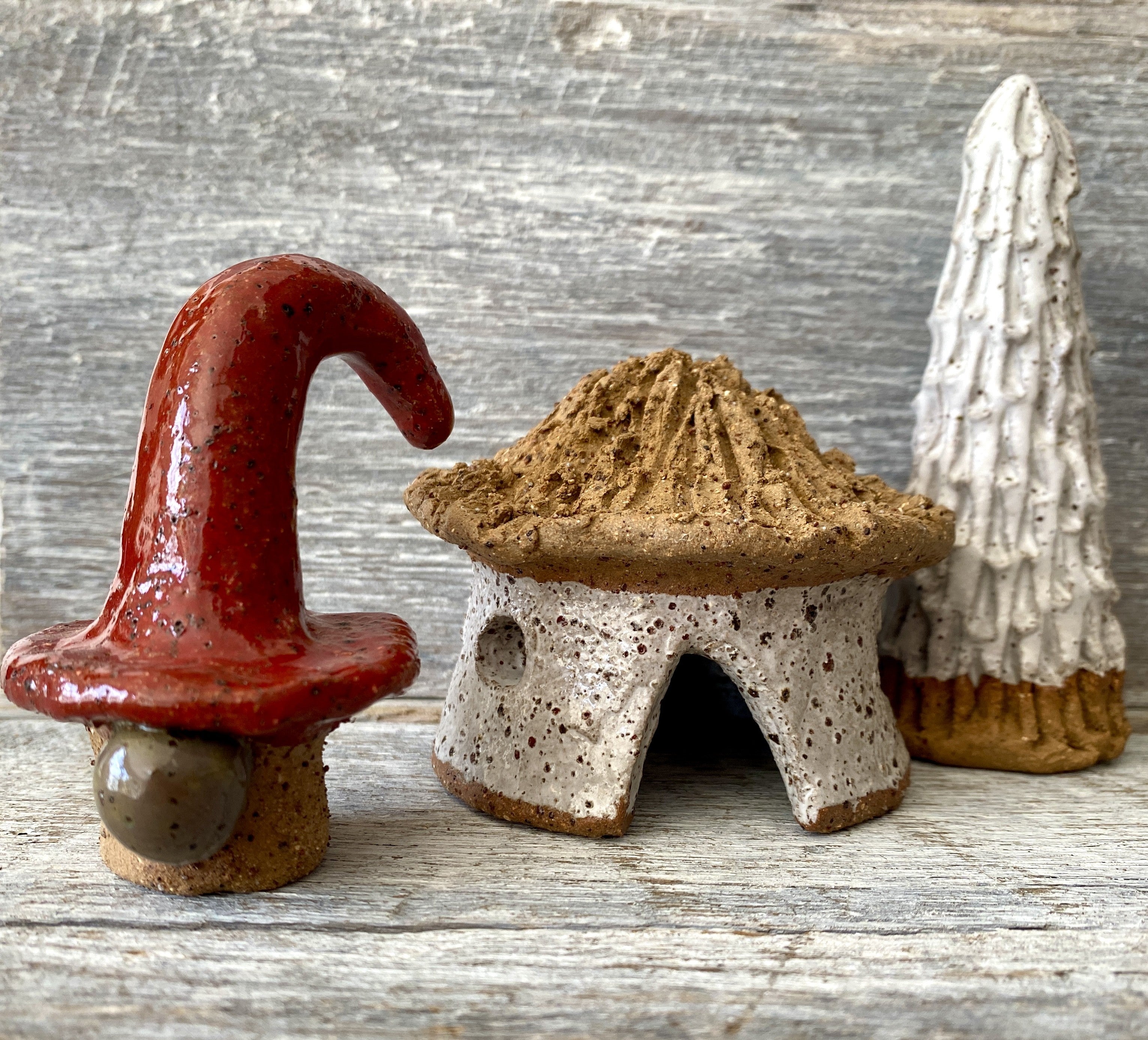 Cute Christmas gnome, adorable little Hut and a Christmas Tree