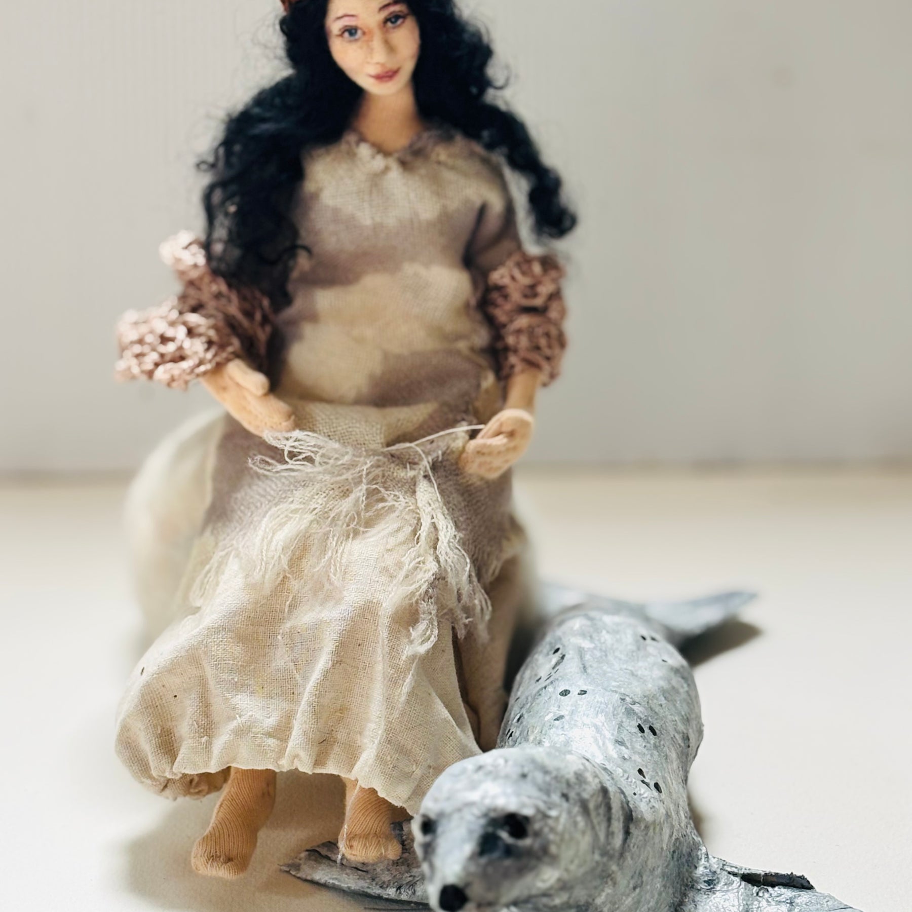 Selkie, mixed media doll, needle felt seal, unique gift