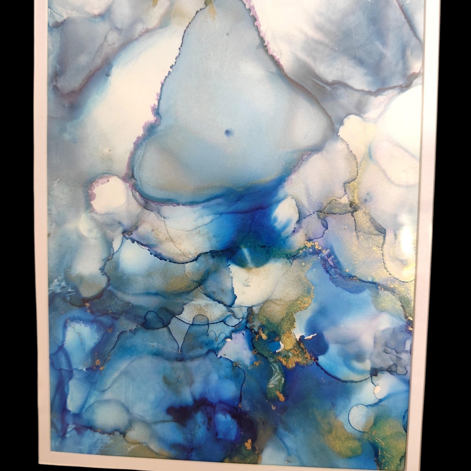Blue Alcohol Ink Painting – Framed Wall Art