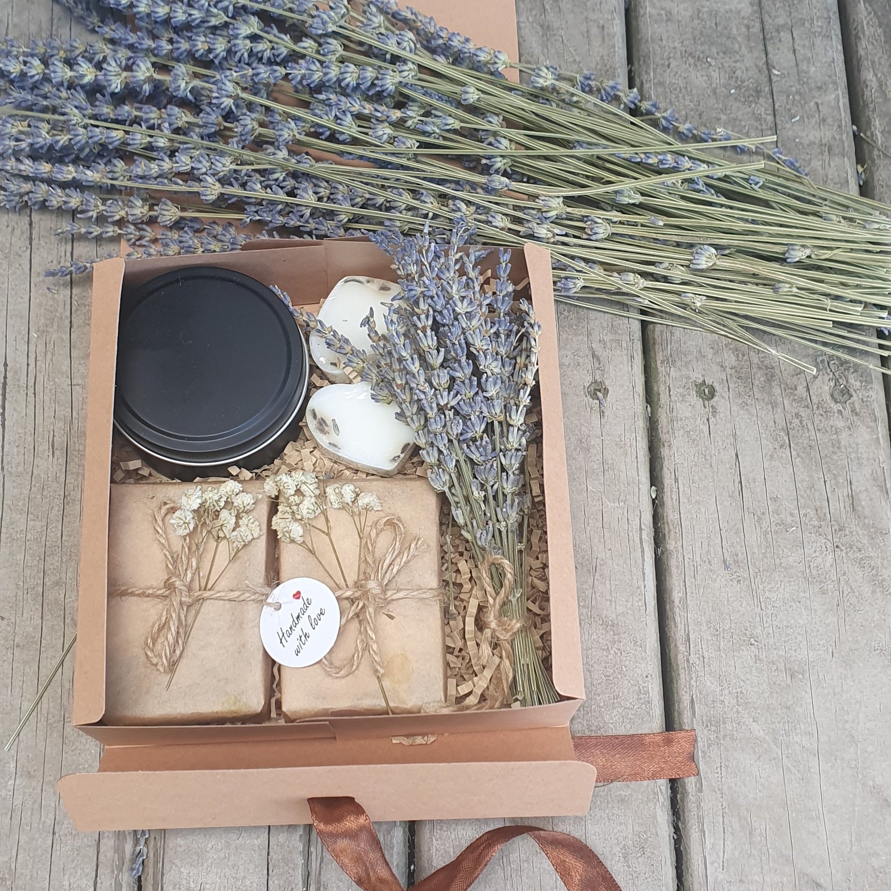 Goat Milk Soap Soy Candle Gift Set: Custom Scents, Face Towel or Dried Lavender Bundle.
