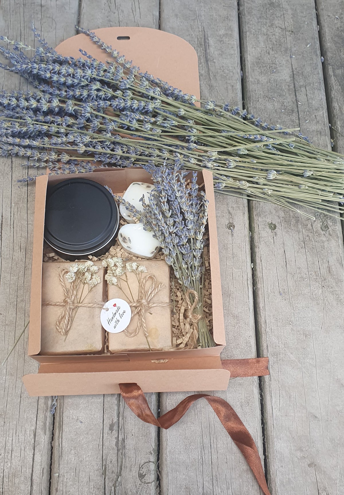 Goat Milk Soap Soy Candle Gift Set: Custom Scents, Face Towel or Dried Lavender Bundle.