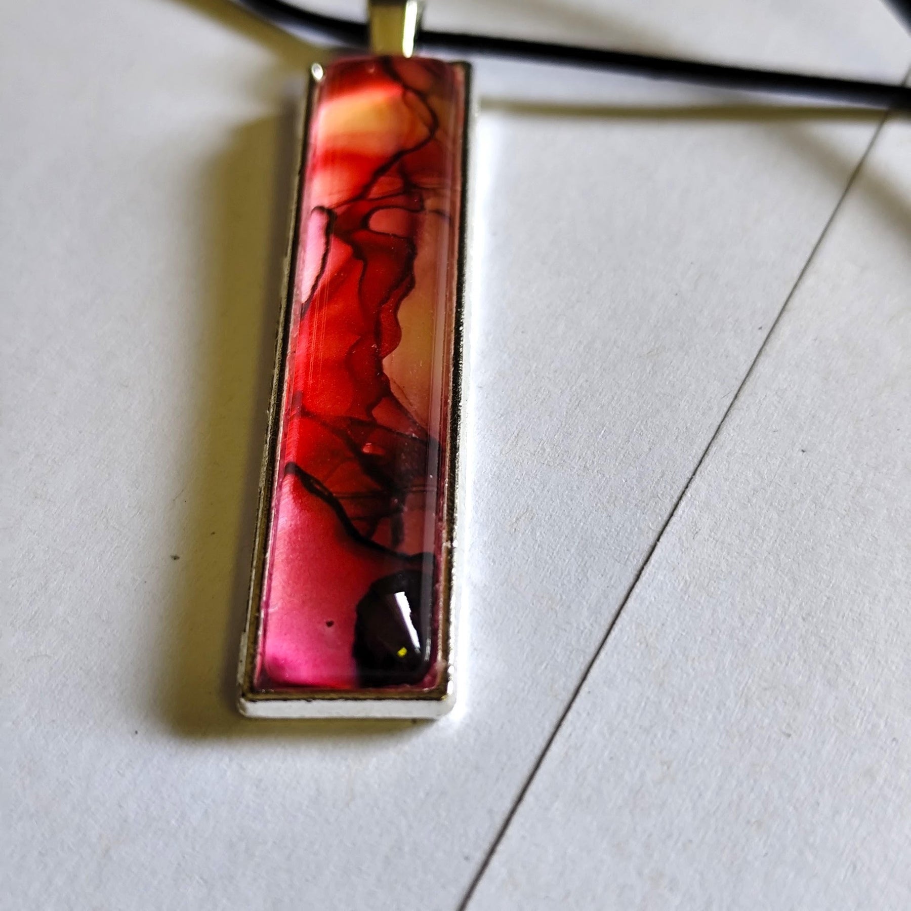 Red Alcohol Ink Pendant Necklace, Wearable Original Painting