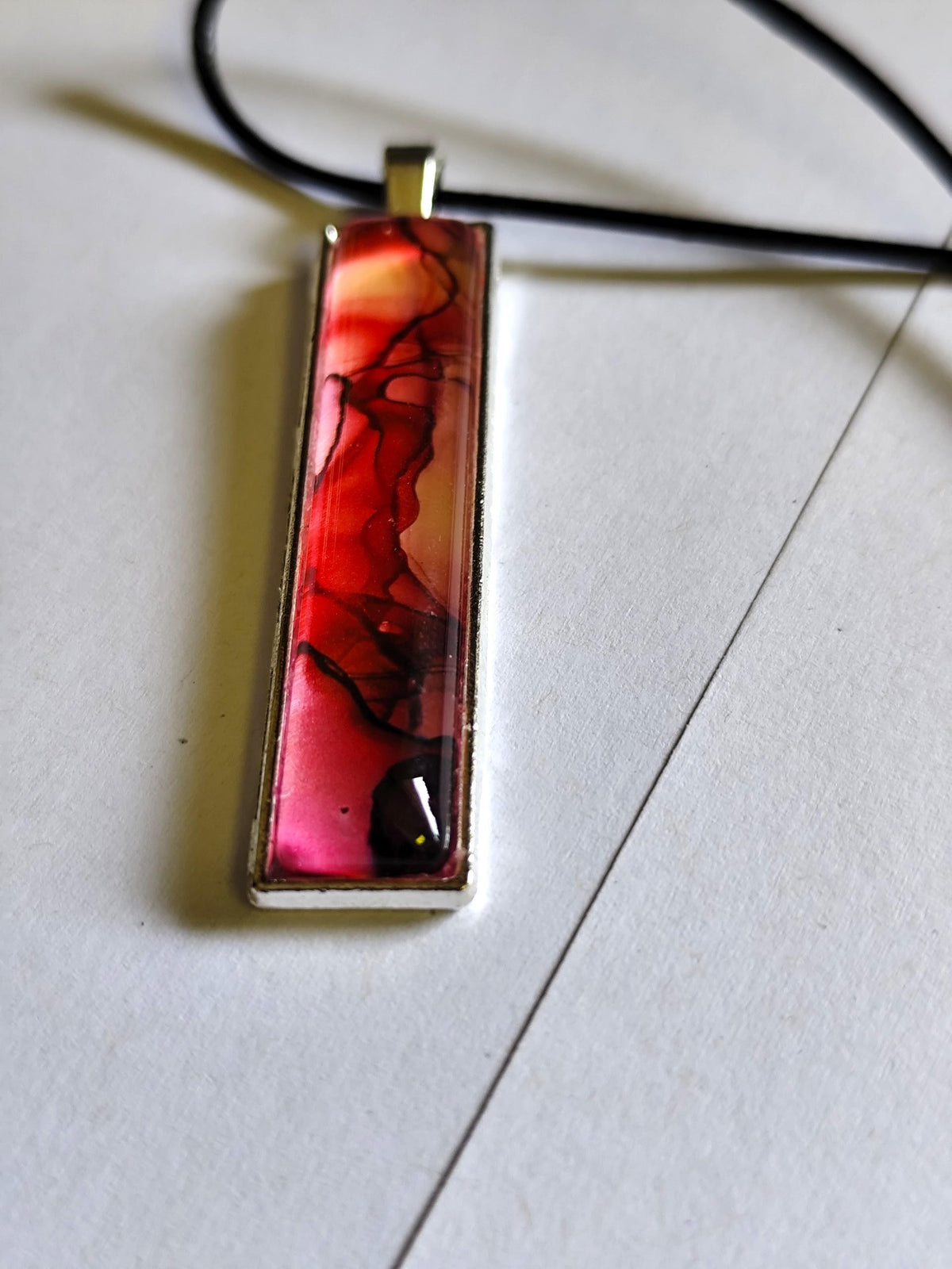 Red Alcohol Ink Pendant Necklace, Wearable Original Painting