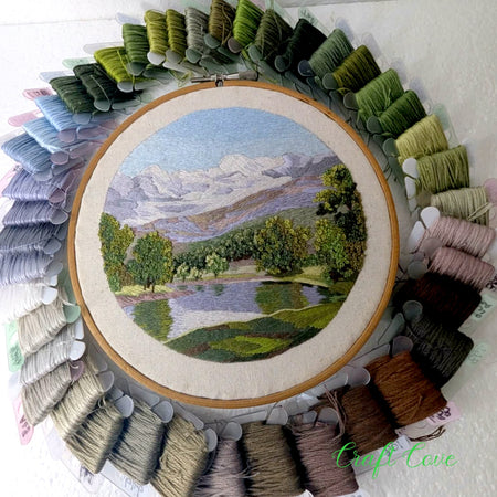Hand Embroidered Mountain Landscape – Intricate Thread Painting