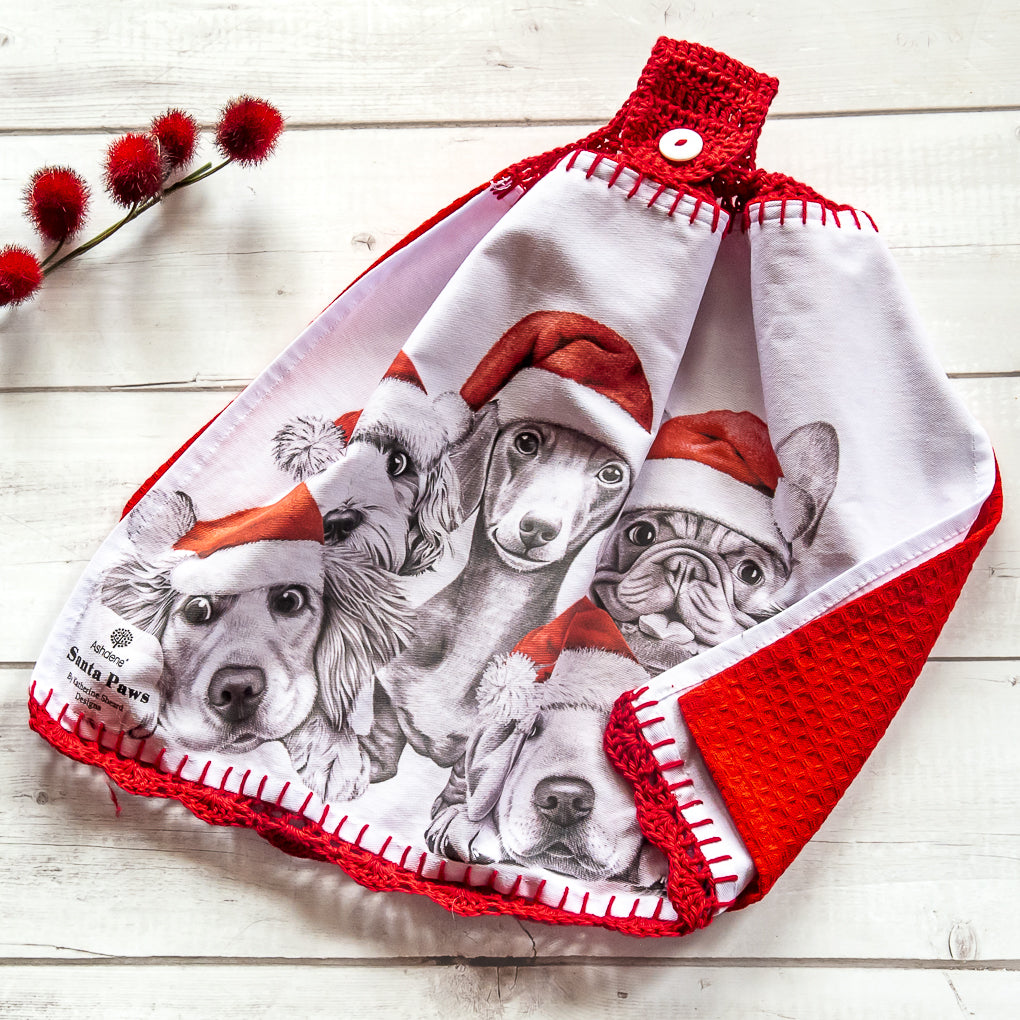 Pet Loving Christmas Themed Hanging Tea Towels - Hand Towels - Double Sided