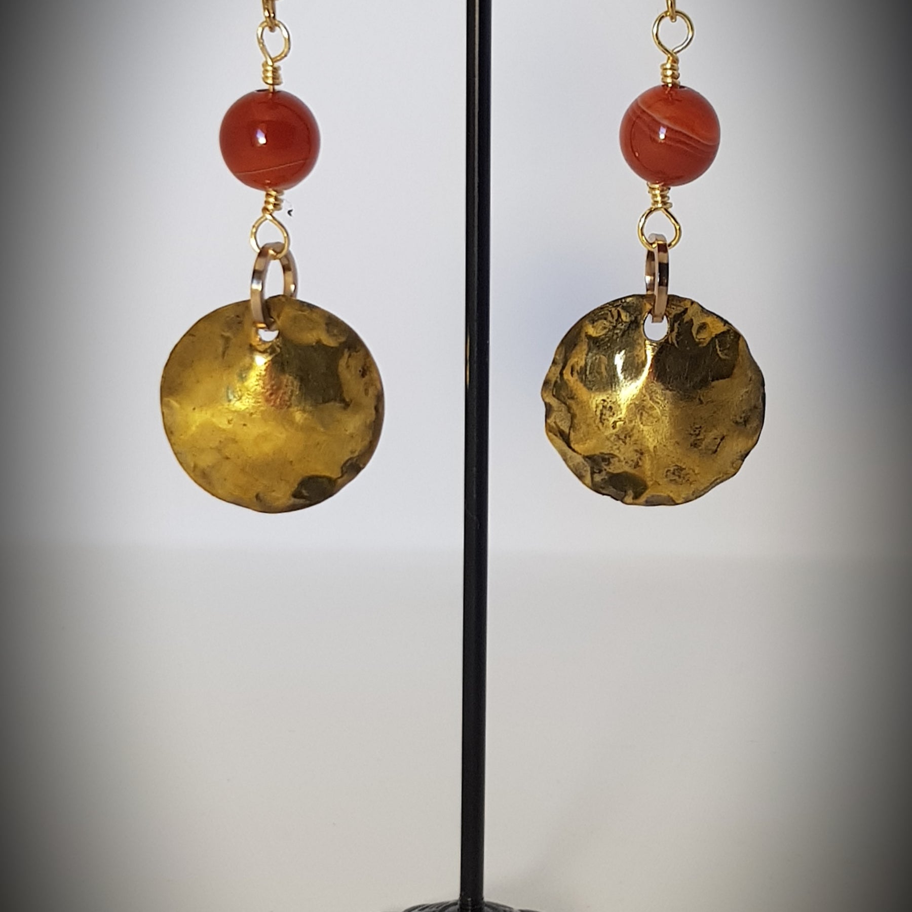 Brass domed earrings with Carnelian beads #631 AM/E
