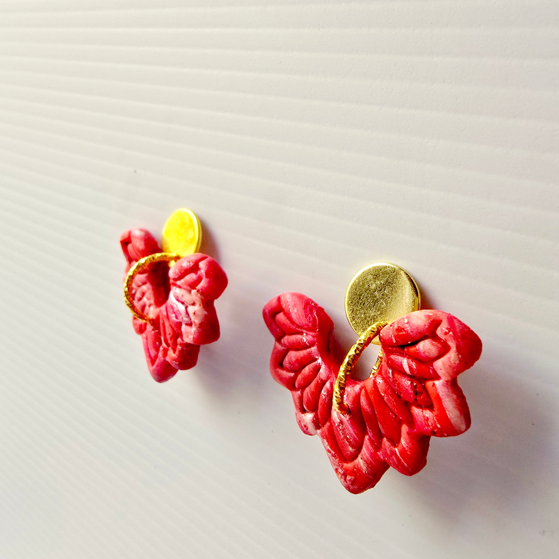 Red Marbled Floral 9k Gold Plated Earrings