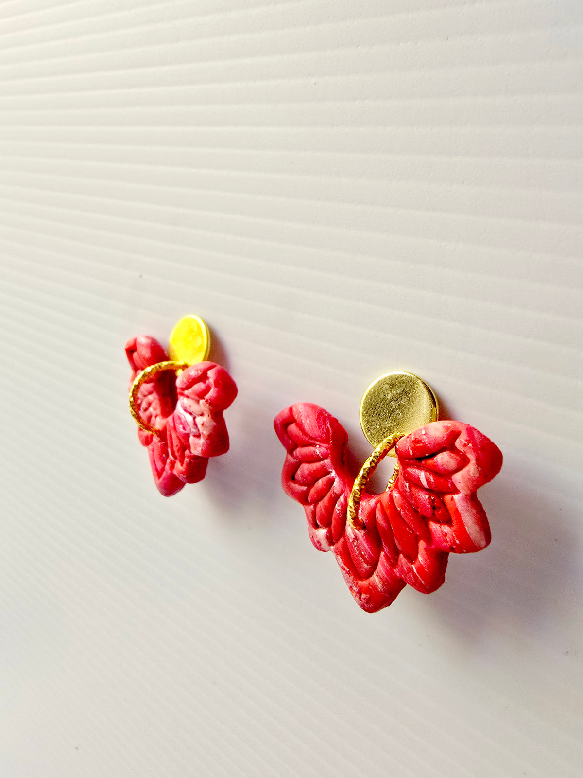 Red Marbled Floral 9k Gold Plated Earrings