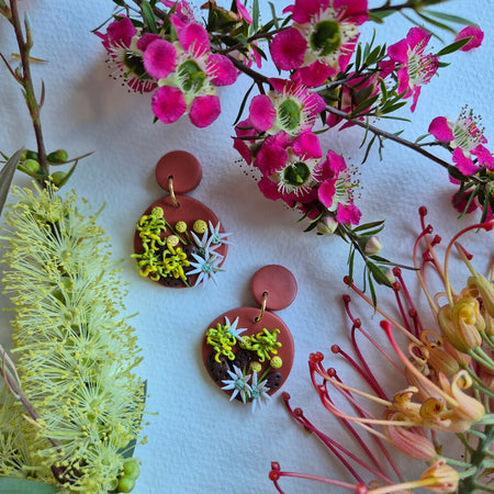 Grevillea and Flannel Flower Dangle Earrings