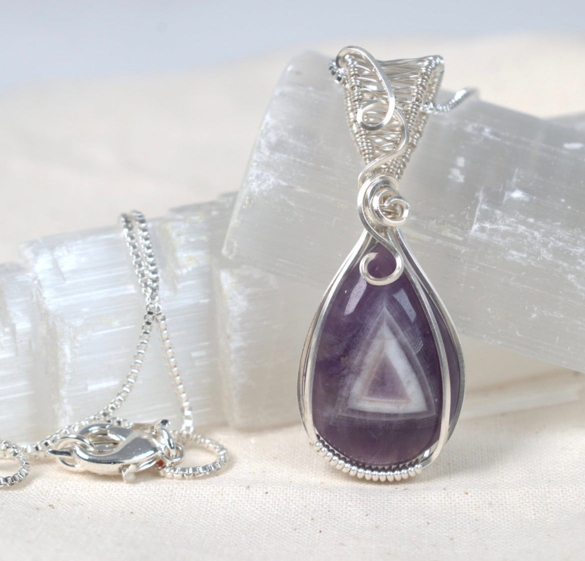 Violet Gateway - Chevron Amethyst Wire Wrapped Pendant