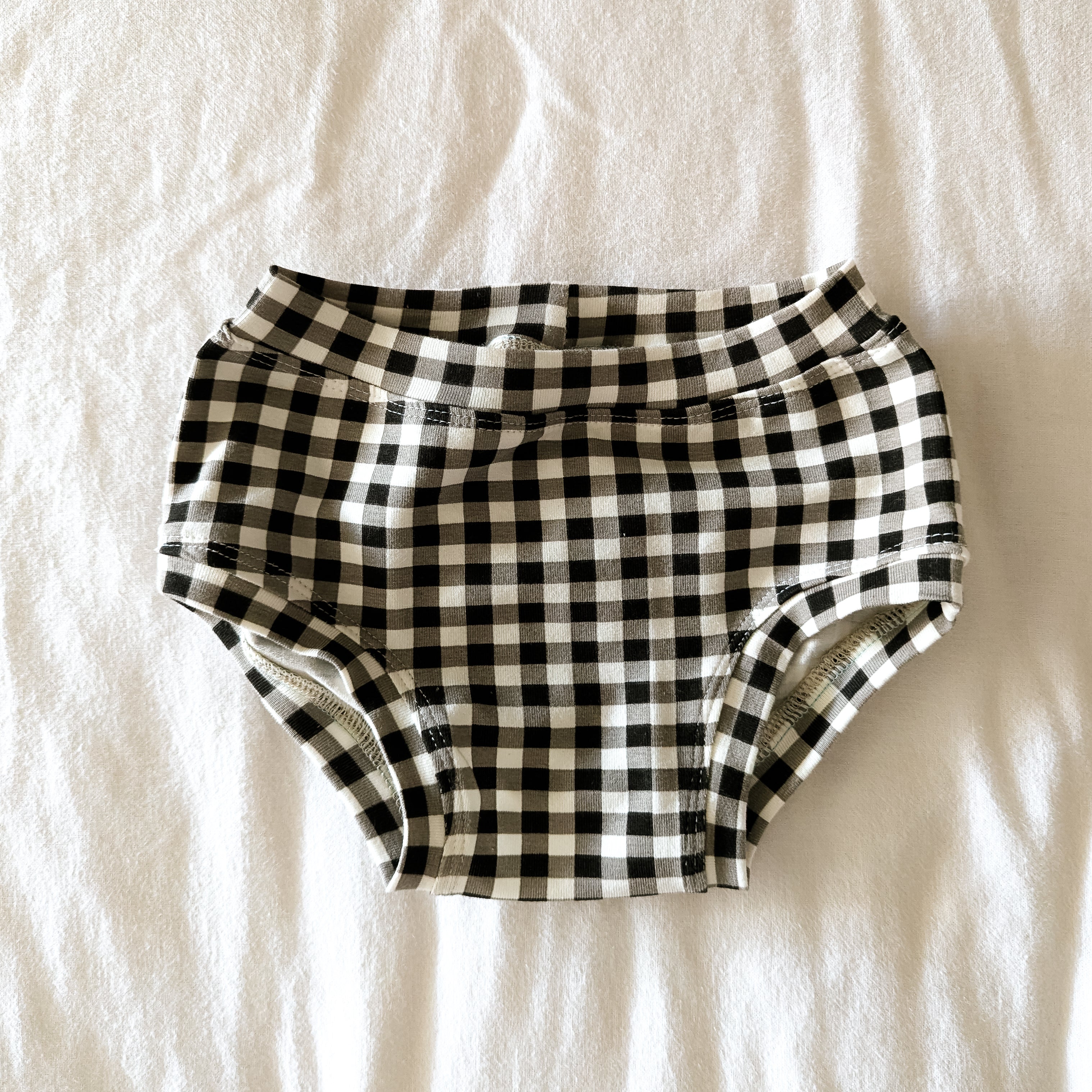 Black gingham organic underpants for kids sizes 1 to 12