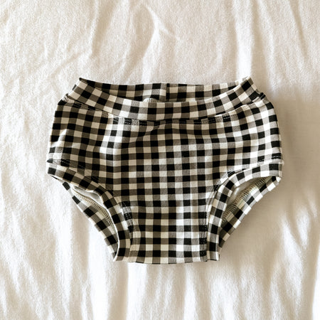 Black gingham organic underpants for kids sizes 1 to 12
