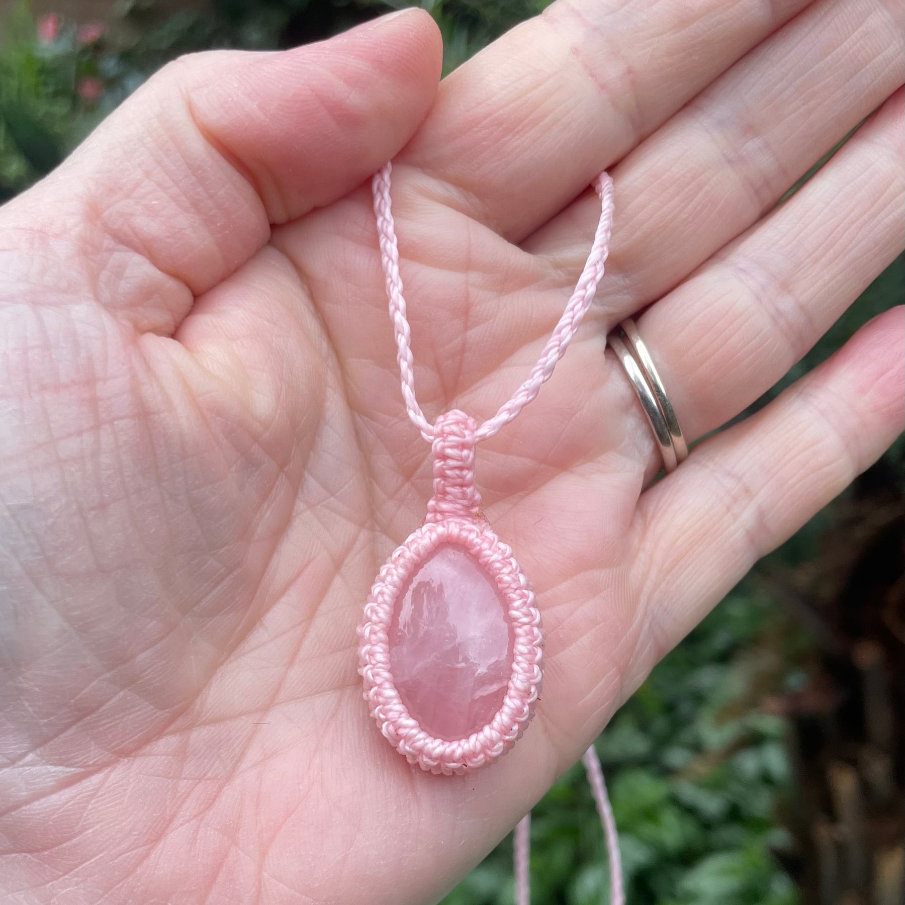 Rose Quartz, Pink gemstone macrame necklace, adjustable
