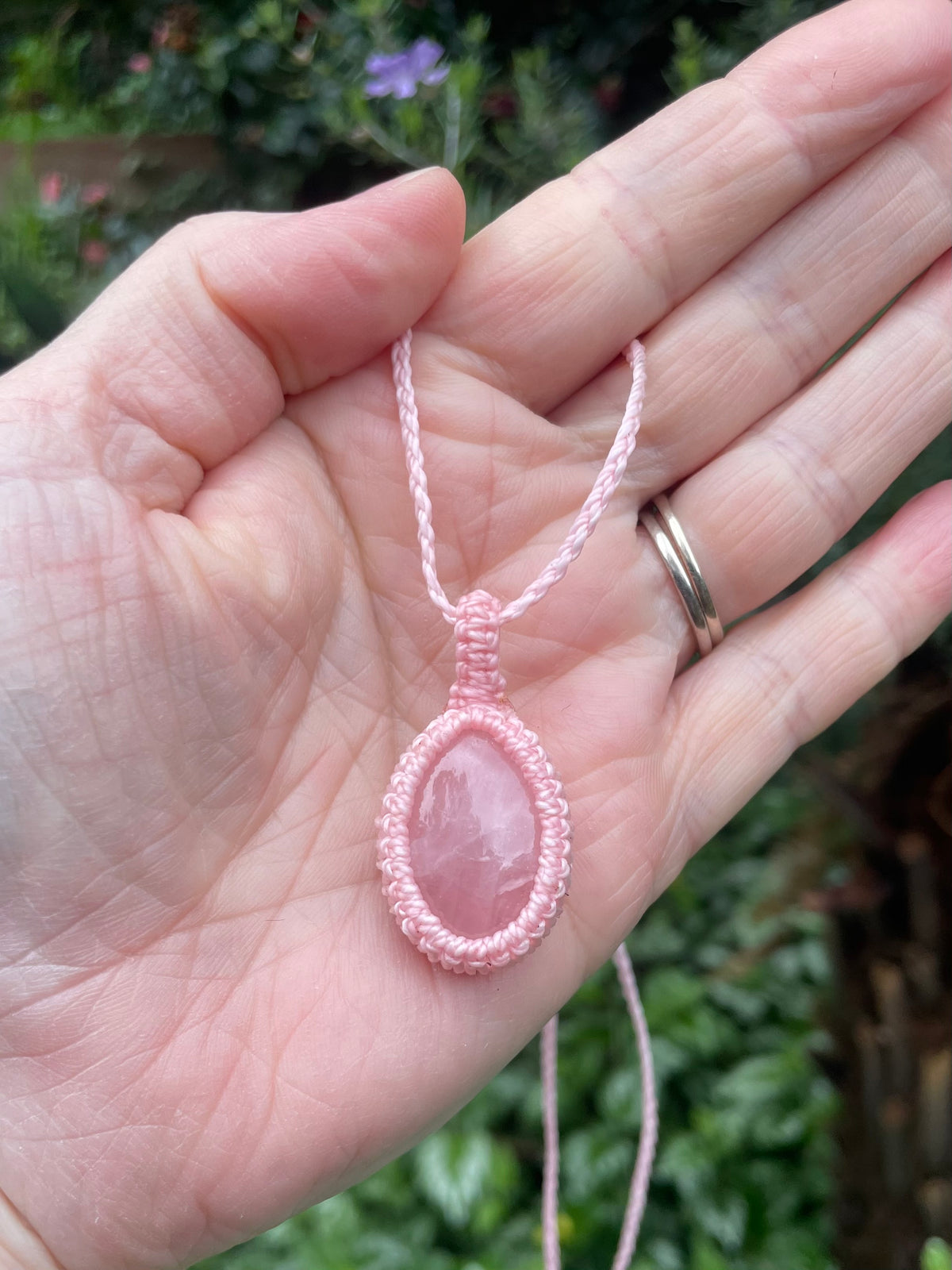 Rose Quartz, Pink gemstone macrame necklace, adjustable
