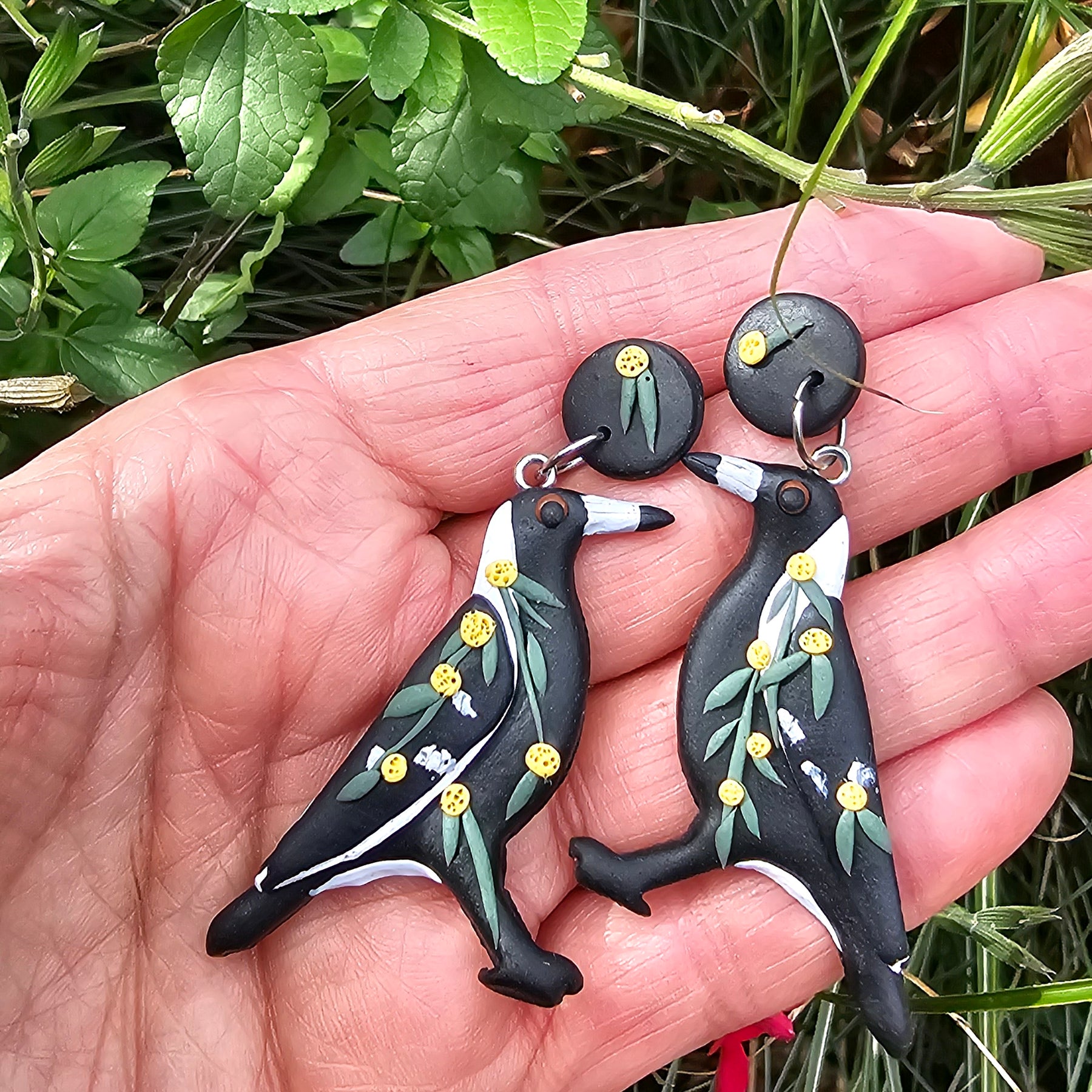 Magpie Earrings, Hand Made Australiana Jewelery.