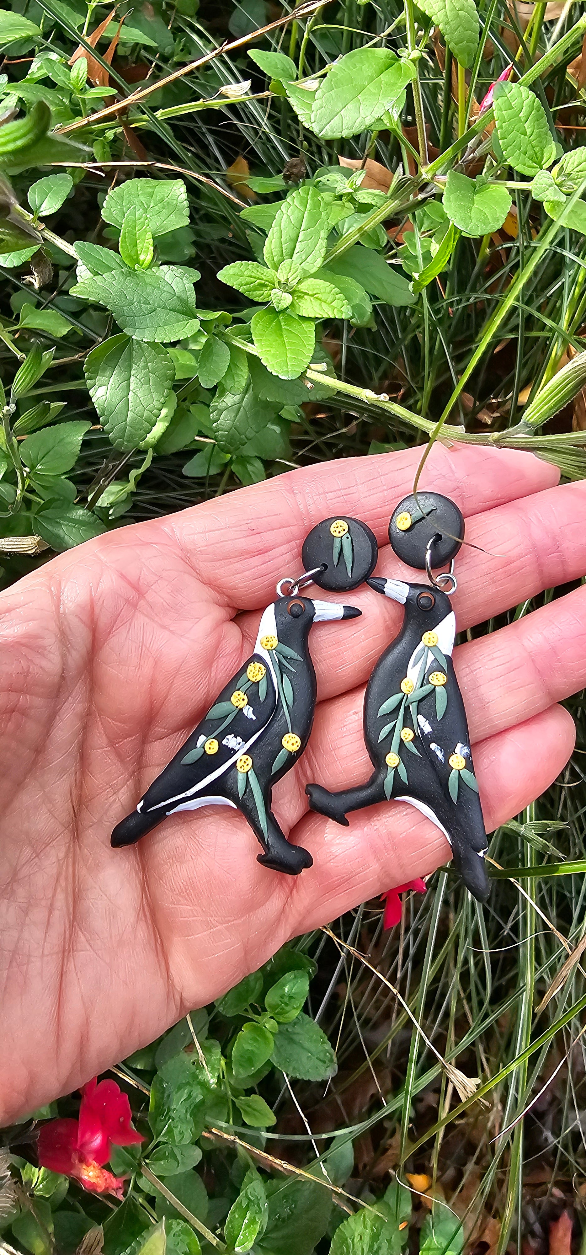 Magpie Earrings, Hand Made Australiana Jewelery.