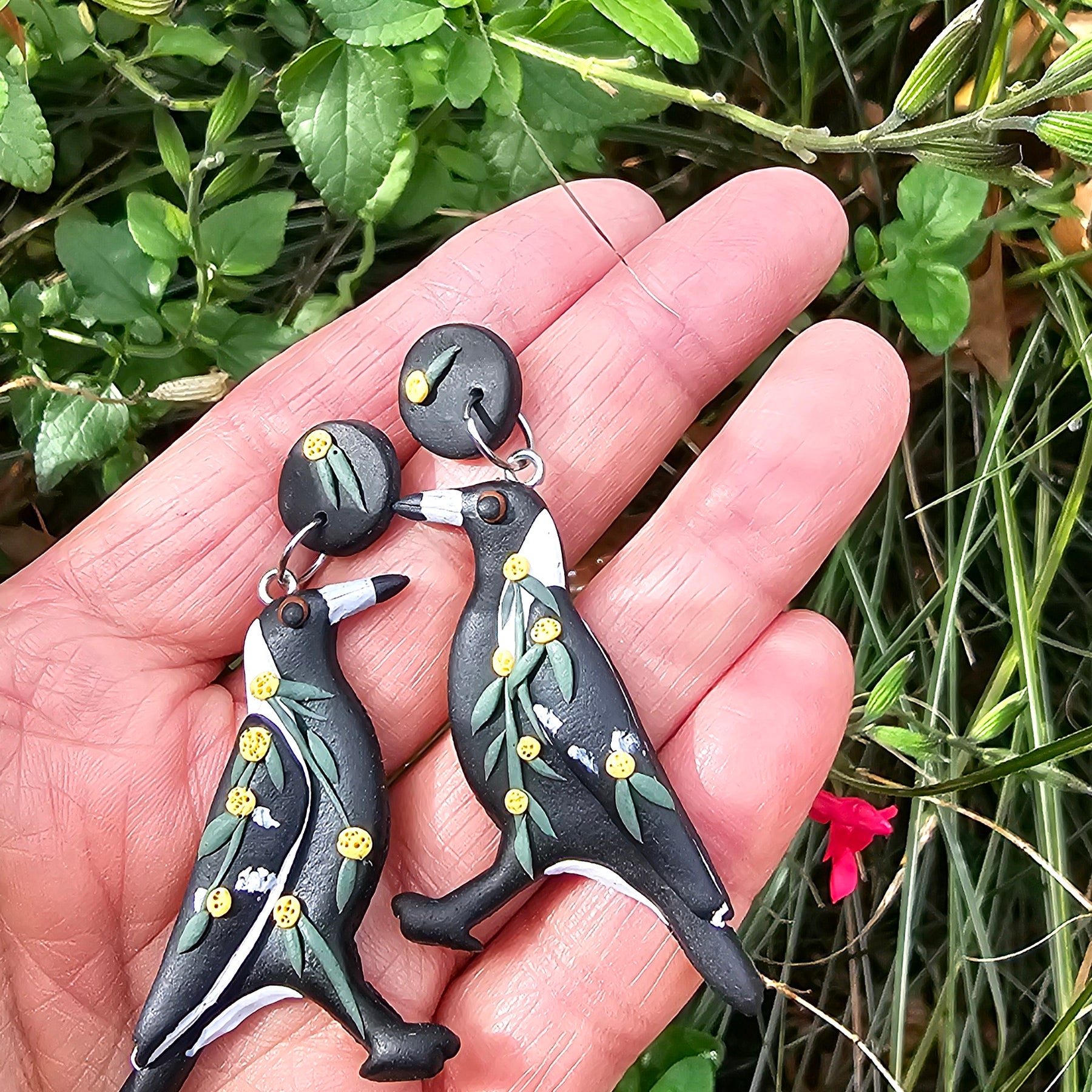 Magpie Earrings, Hand Made Australiana Jewelery.