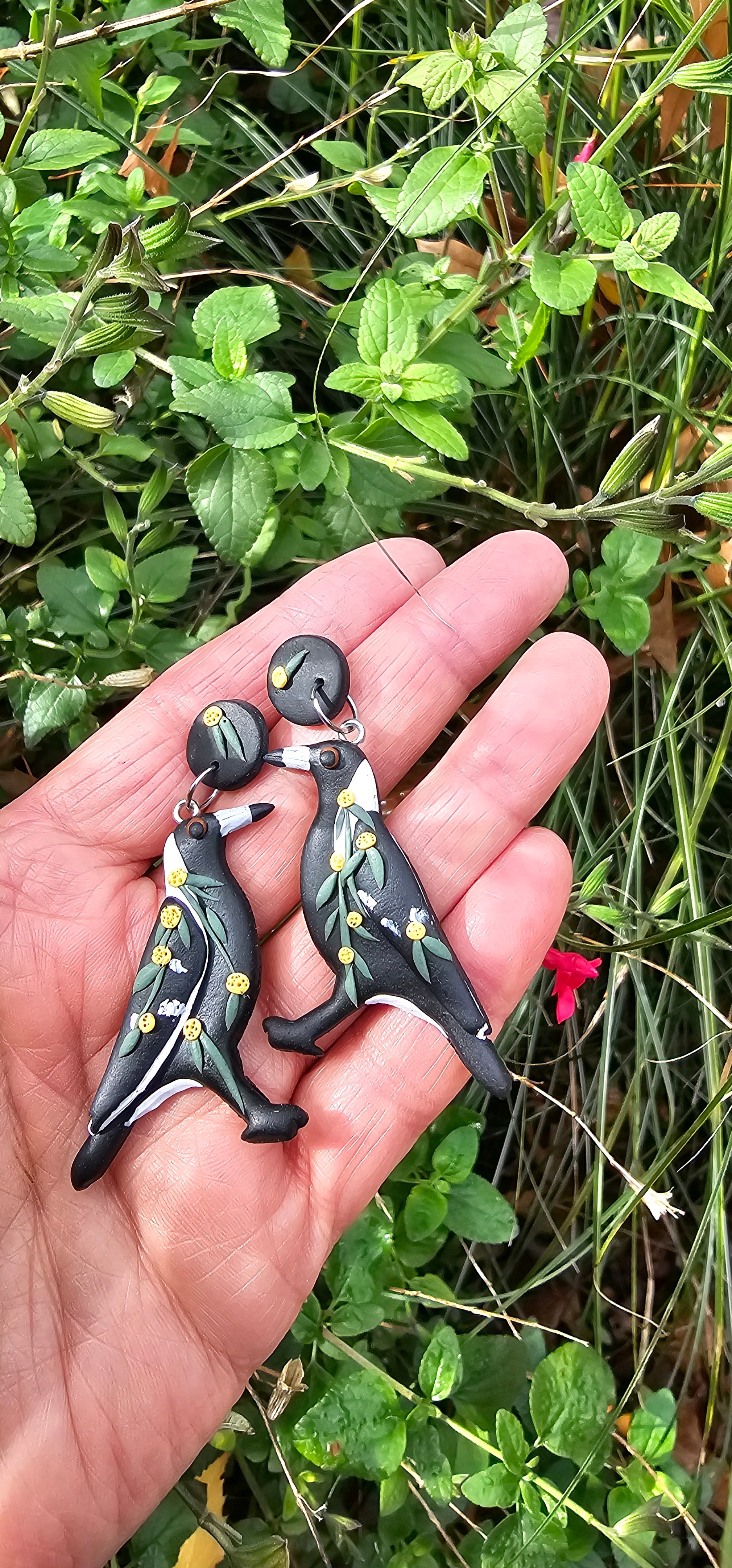 Magpie Earrings, Hand Made Australiana Jewelery.