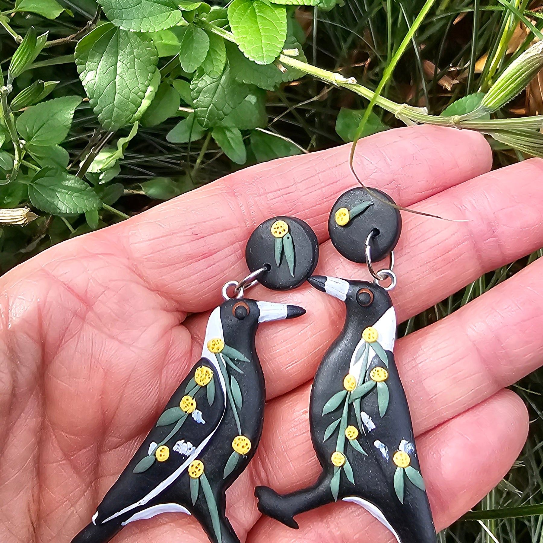 Magpie Earrings, Hand Made Australiana Jewelery.