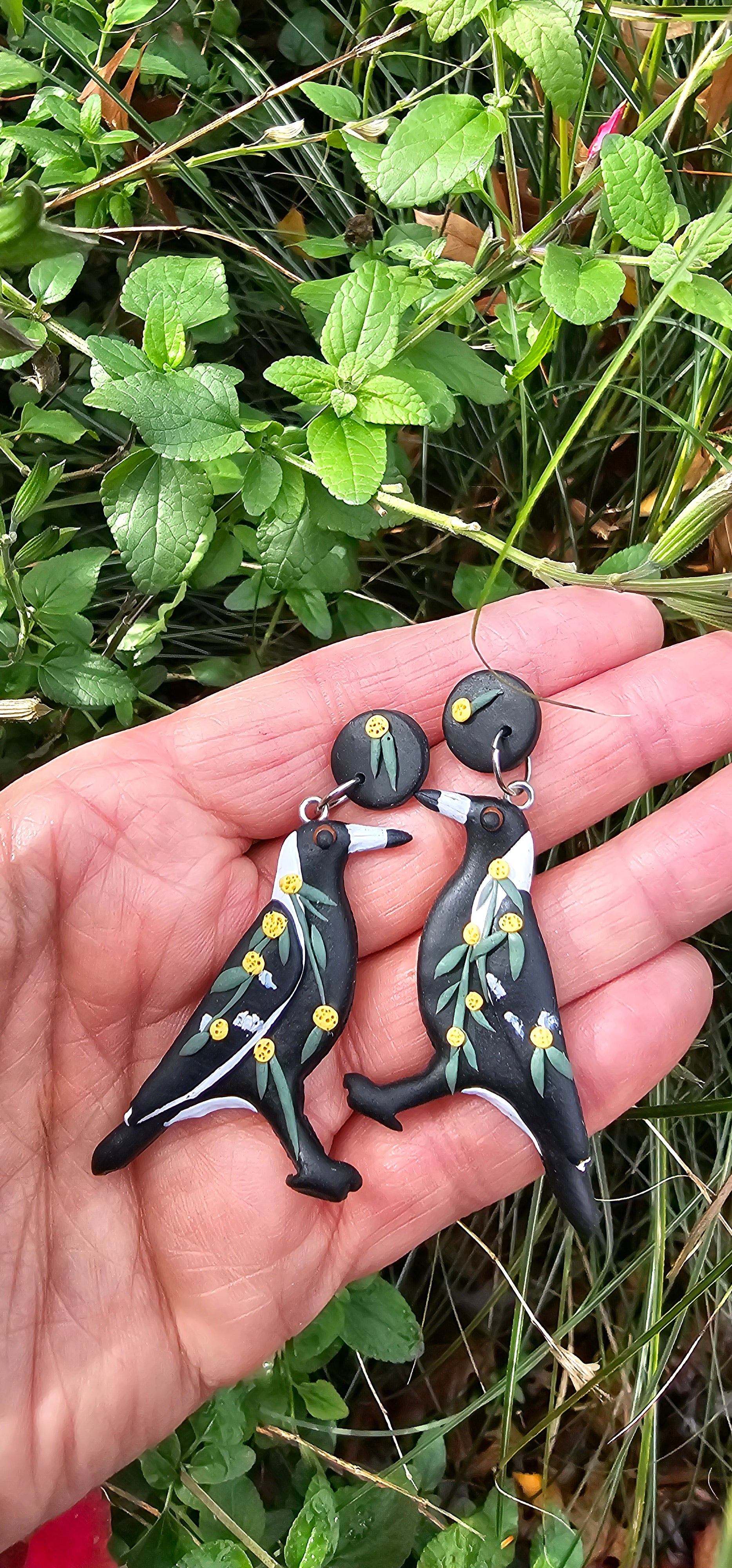 Magpie Earrings, Hand Made Australiana Jewelery.
