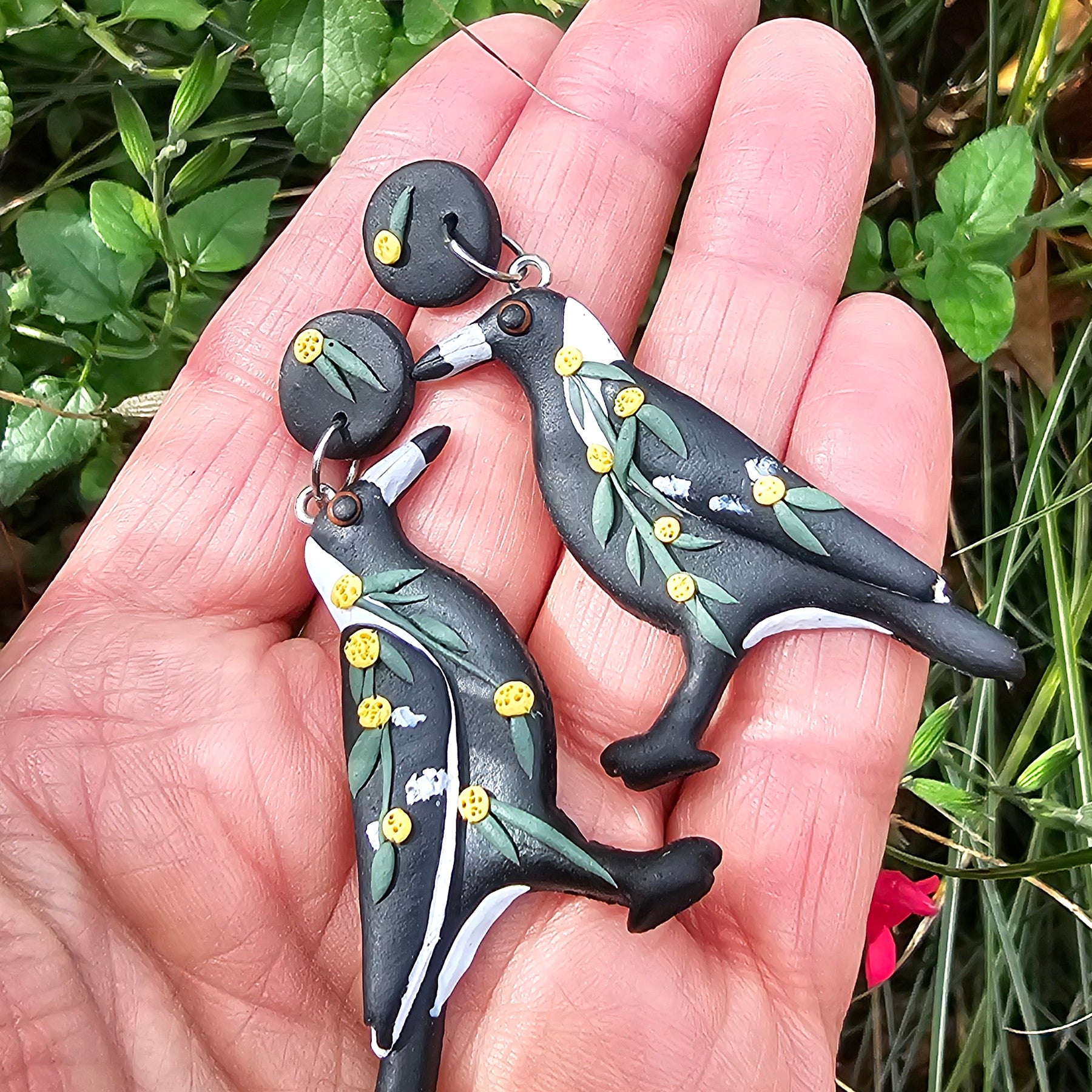 Magpie Earrings, Hand Made Australiana Jewelery.