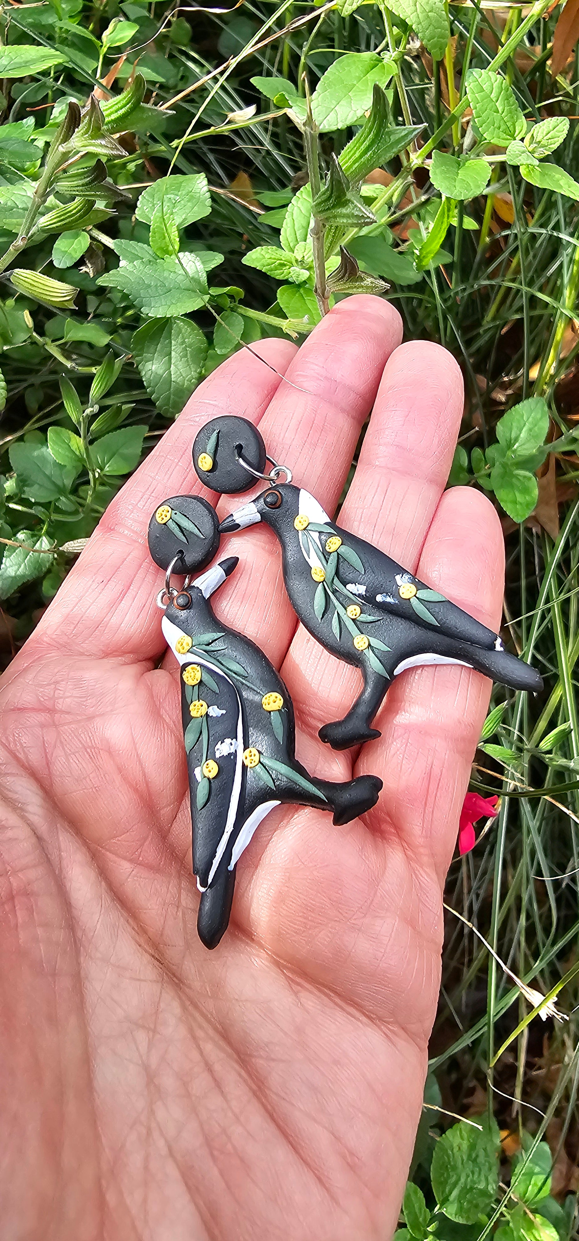Magpie Earrings, Hand Made Australiana Jewelery.