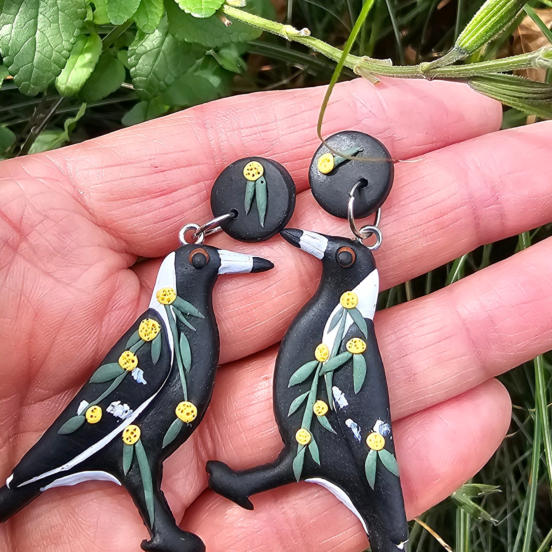 Magpie Earrings, Hand Made Australiana Jewelery.
