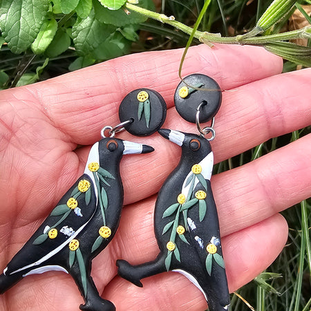Magpie Earrings, Hand Made Australiana Jewelery.