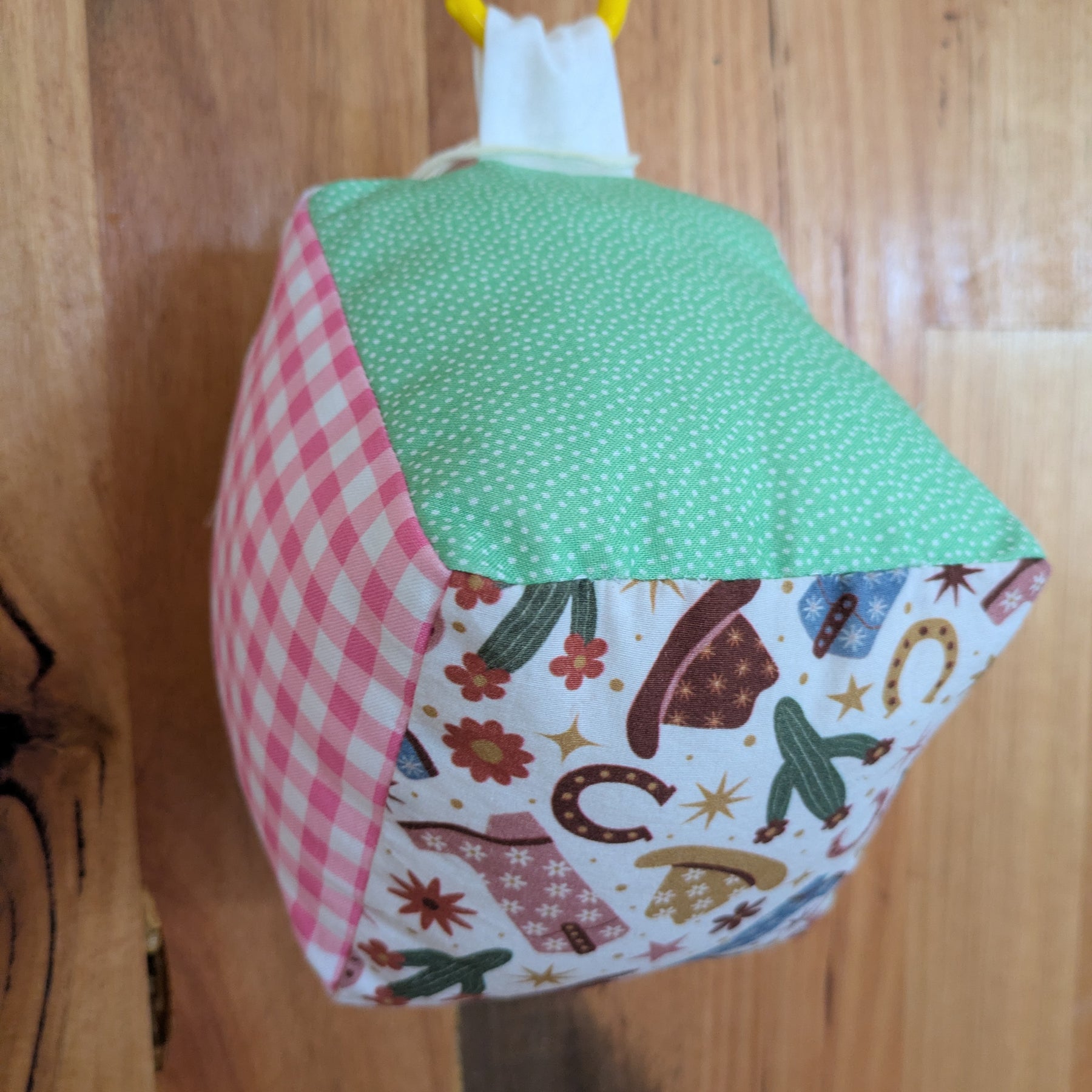 Western Cowgirl Pink Check Soft Baby Cube