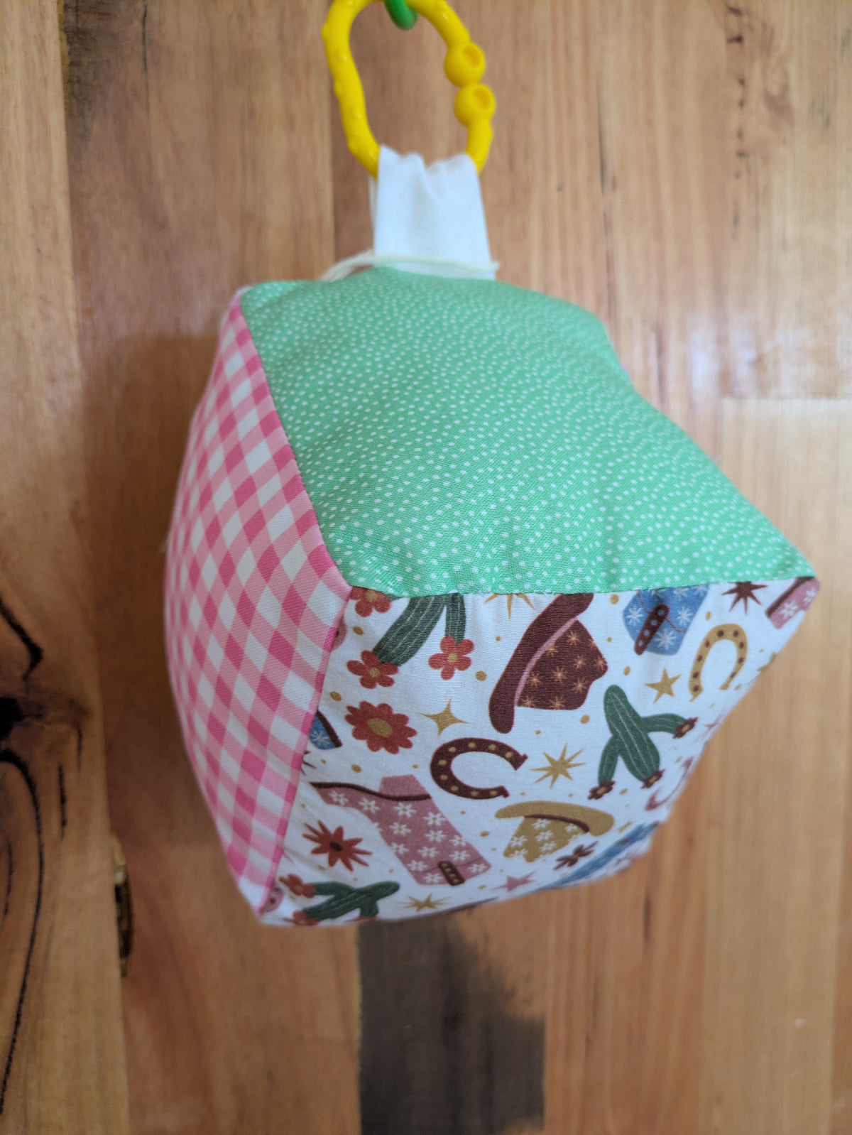 Western Cowgirl Pink Check Soft Baby Cube