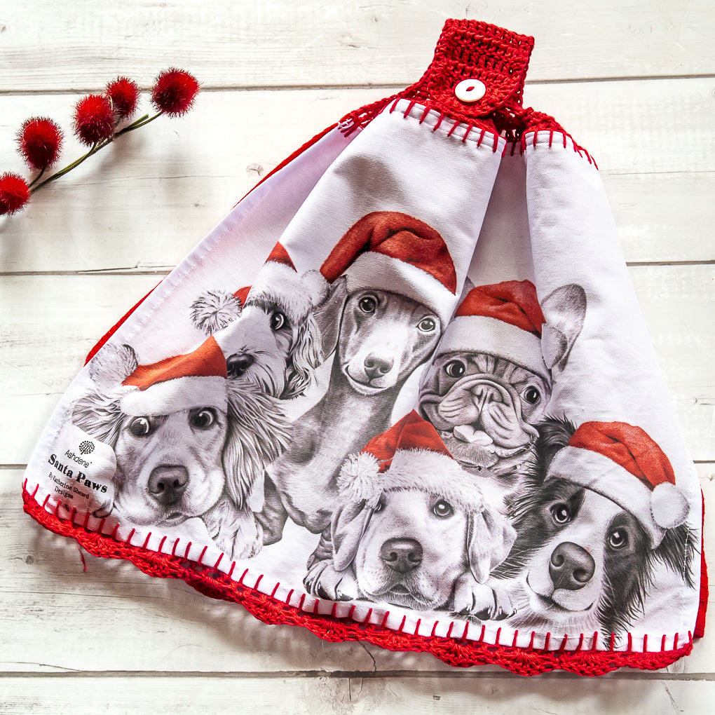 Pet Loving Christmas Themed Hanging Tea Towels - Hand Towels - Double Sided