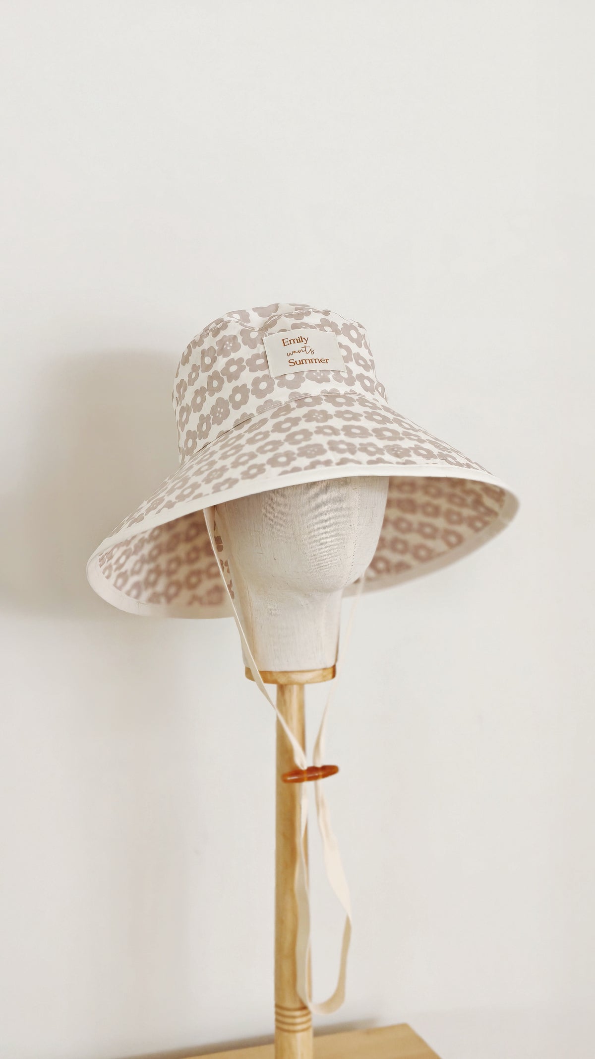 Adult Summer Wide Brim Sun Hat, Beige Floral Summer Hat