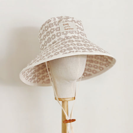 Adult Summer Wide Brim Sun Hat, Beige Floral Summer Hat