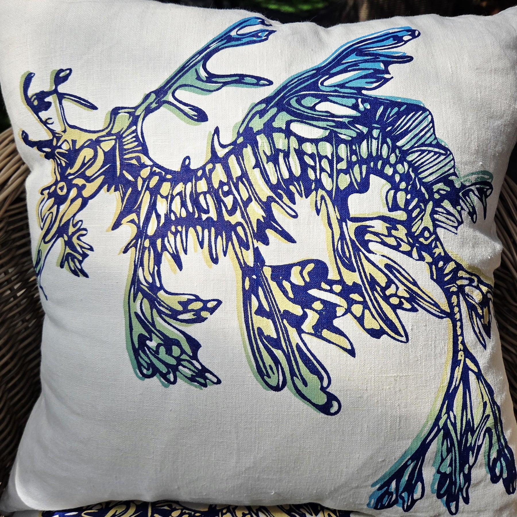 Hand Screen Printed Cushion Covers- Leafy Sea Dragon