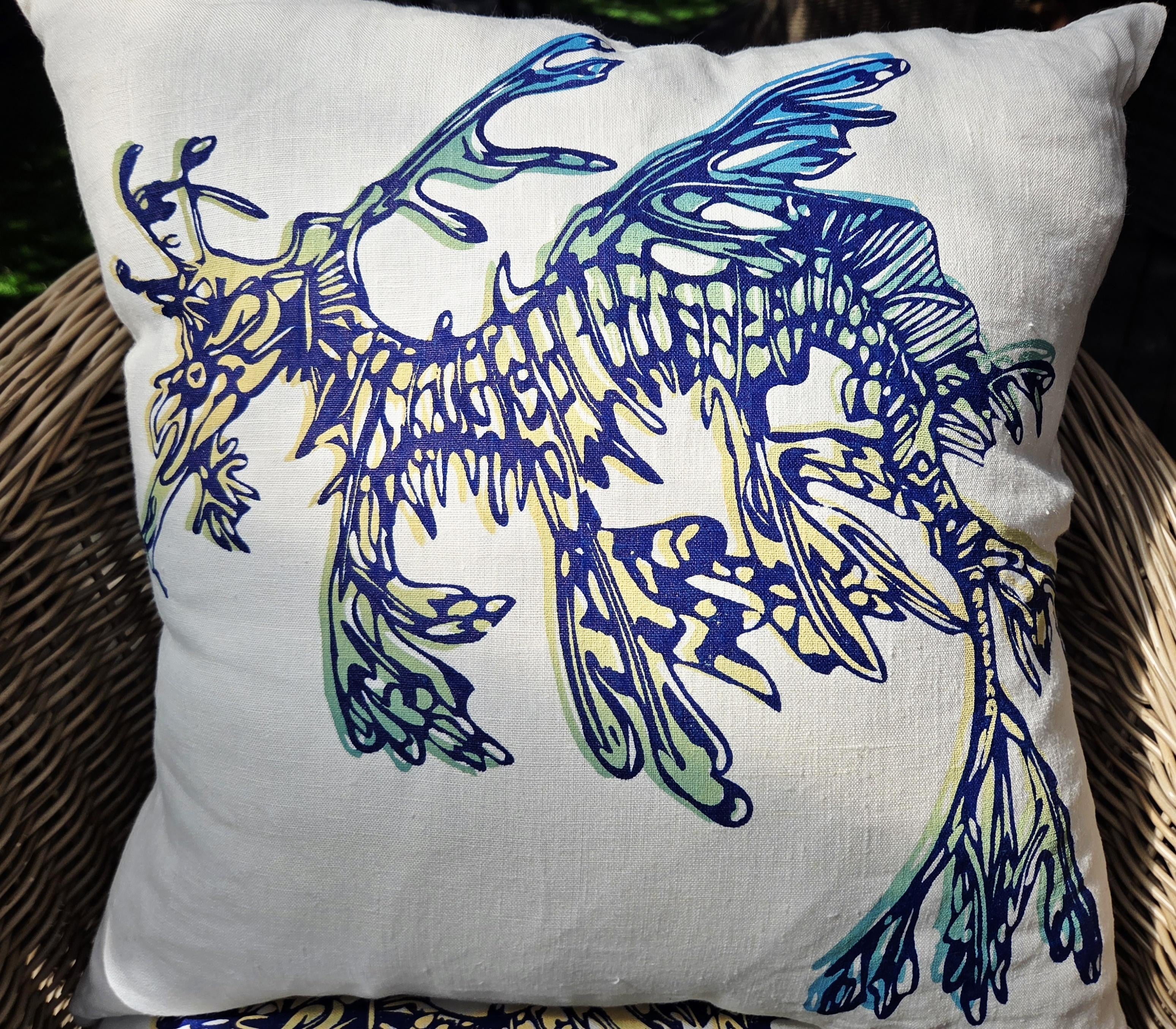 Hand Screen Printed Cushion Covers- Leafy Sea Dragon