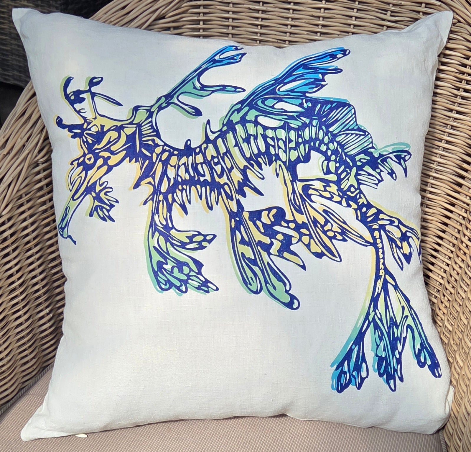 Hand Screen Printed Cushion Covers- Leafy Sea Dragon